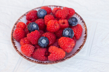 Fresh respberries and blueberries