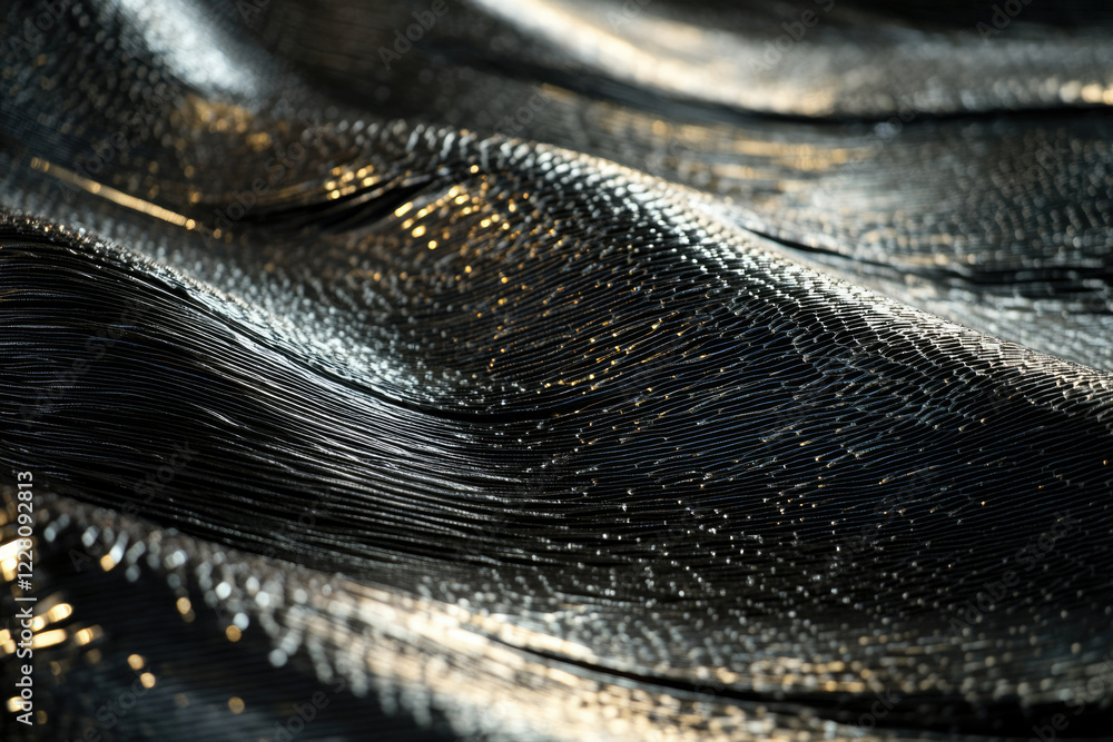 Poster abstract image of dark, textured fabric with wavy lines and subtle light reflections, creating a lux