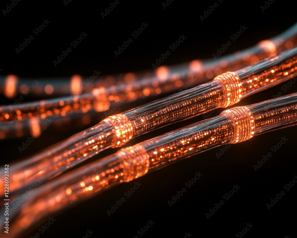 Aufkleber Geometric Fiber Optic Network Visualization Illuminated Cables with Data Streams - High-Tech Optical Networking for Business Communication and Digital Marketing Innovation