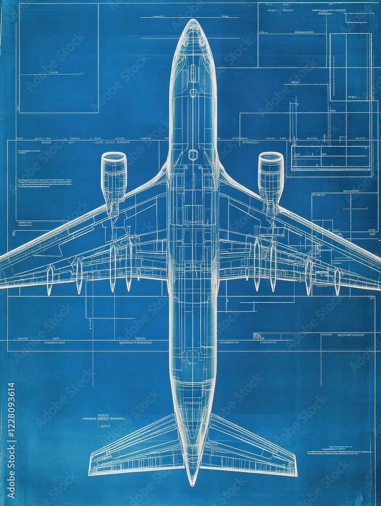 Fototapete detailed technical blueprints showcasing airplane design and engineering specifications with precise