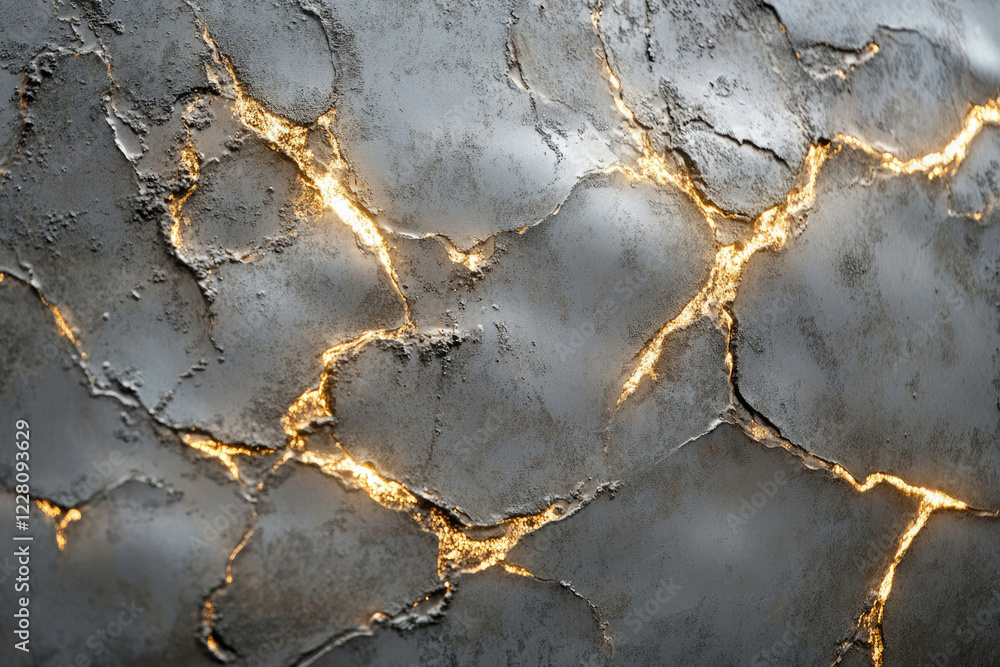Fototapete illuminated cracks in a textured gray surface, creating a dramatic and artistic effect.