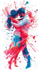 Fototapeta premium Passionate Couple Embrace: An Abstract Colorful Painting