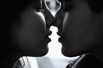 Fototapeta premium Young couple sharing a loving kiss.