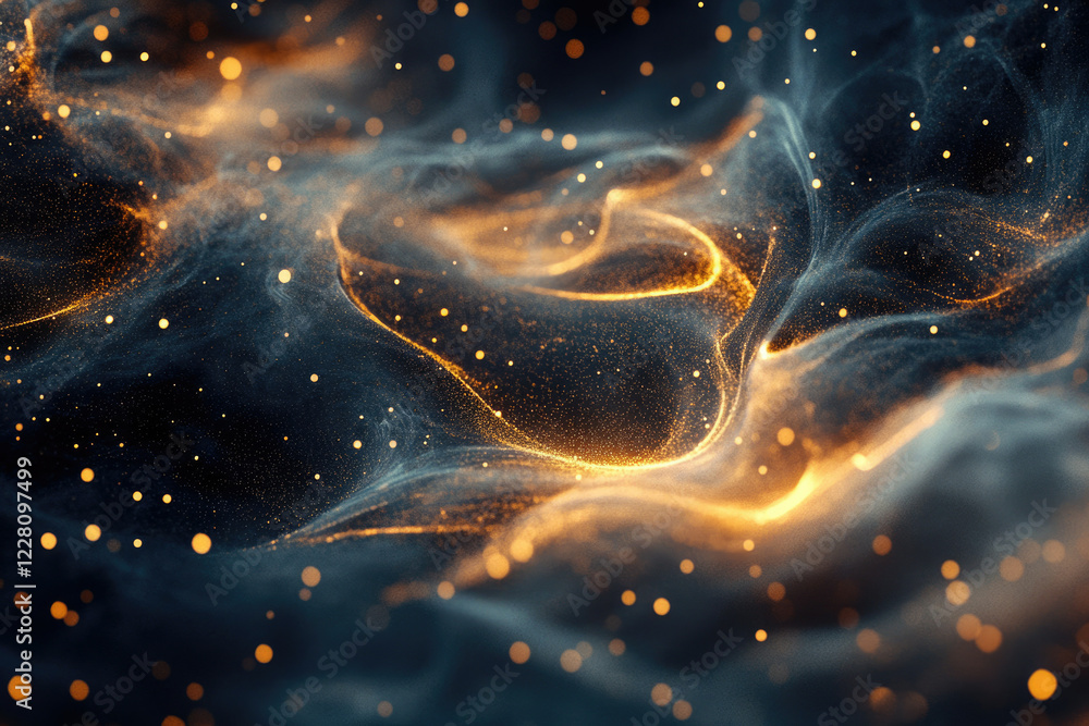 Poster Abstract cosmic artwork depicting swirling nebulae with glowing particles, creating a mesmerizing and ethereal scene.