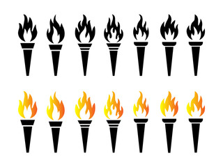 Torch and flame silhouette. Olympic torch icon, sign, symbol, victory, success, and achievement.