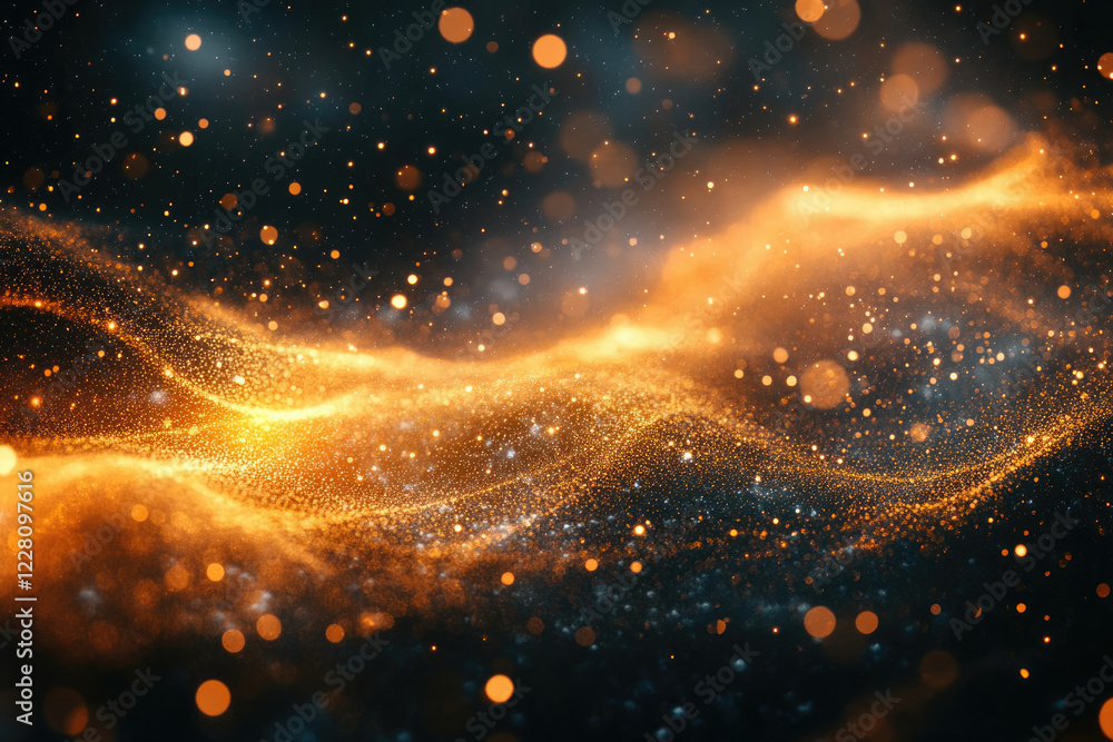 Aufkleber Abstract cosmic background with golden glittering particles and bokeh lights, creating a mesmerizing and luxurious visual.