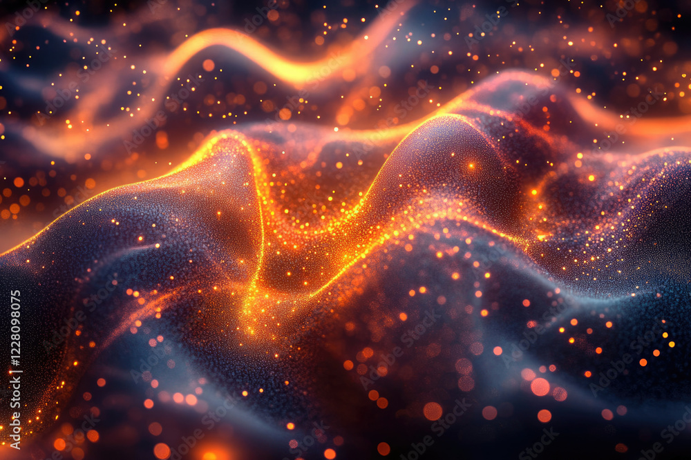 Leinwandbilder abstract digital art depicting glowing particles forming undulating waves in dark space.