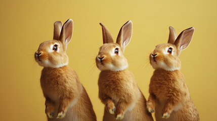 Fototapeta premium Bunny Rabbits Standing Looking Up Hungry