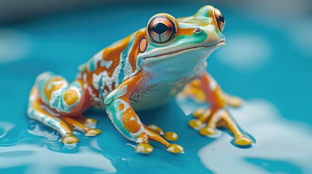 A vividly colored, bright-eyed frog with a unique appearance.