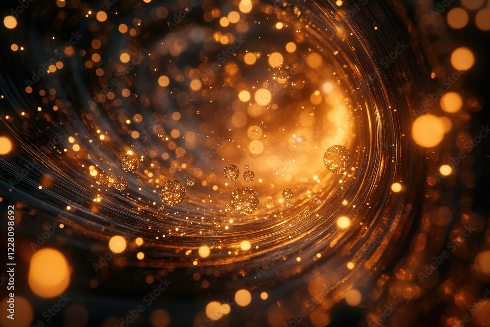 Poster A swirling vortex of golden light and bokeh, creating a magical, cosmic abstract.