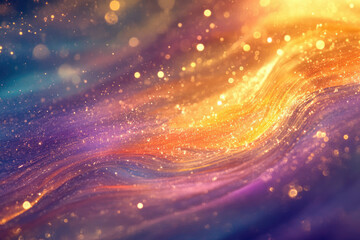 Obraz premium Abstract cosmic wave with shimmering gold and purple hues, sparkling glitter effect.