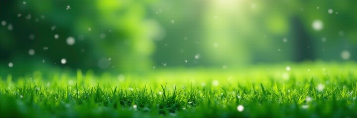 Obraz premium Softly falling snowflakes on a serene green grass, landscape, nature