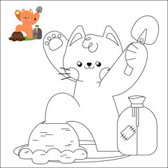 Children's cute coloring book with cats. children's educational game. logical tasks. coloring book. red cats