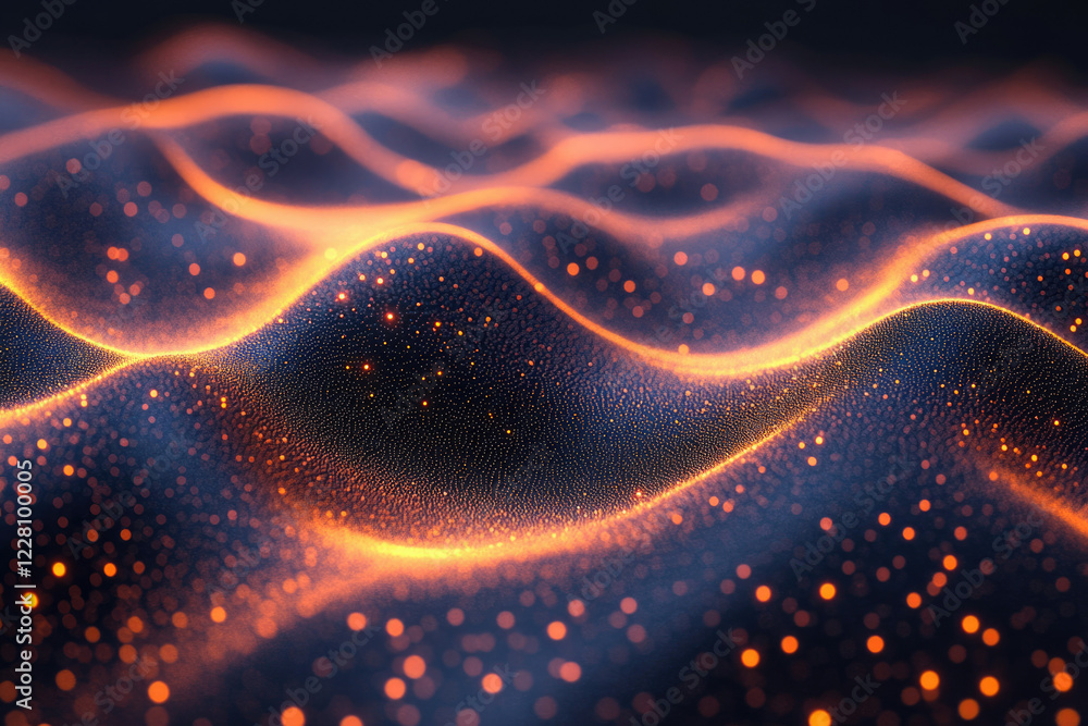Poster Abstract glowing particles forming wavy lines, creating a dynamic and energetic visual effect.