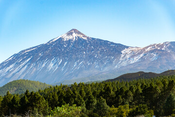 View on volcano Teide from La Vega and Icod de los Vinos, north of Tenerife in January, Canary...