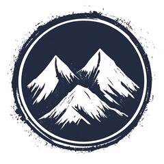 Mountain Peaks Within Circular Distressed Border Artistic Graphic Scene Nature Landscape