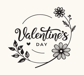 Happy Valentines Day calligraphy with flower