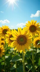 Obraz premium landscape field of sunflower agriculture blue sky background with white cloud, summer nature, farming, autumn harvesting, Ukraine 