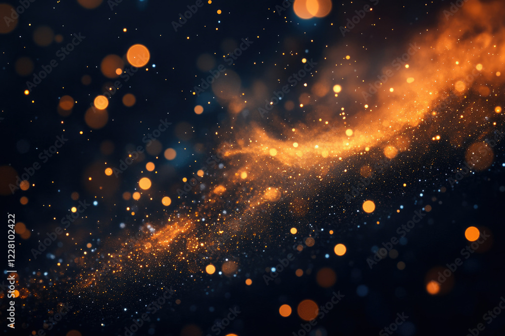 Poster abstract cosmic dust and light particles glowing in dark space, creating a magical, ethereal scene.