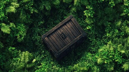Fototapeta premium Hidden Treasure Chest Surrounded by Lush Greenery in Nature