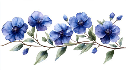 Fototapeta premium Whimsical Bouquet With Vibrant Blue Flowers and Lush Green Leaves for Decorative Banner Design