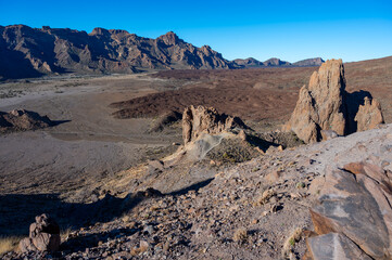 Visiting of Teide national park on Tenerife and view on volcanic landscapes, Canary islands, Spain