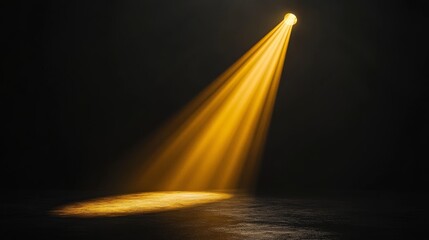 A yellow spotlight isolated on black background. Minimalist style red spotlight rays on black background.