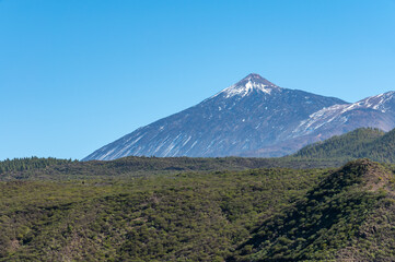 View on volcano Teide from Santiago del Teide, Tenerife in January, Canary islands, Spain