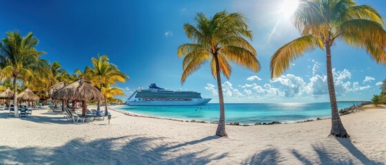 Fototapeta premium Tropical Paradise: Cruise Ship at a Pristine Beach