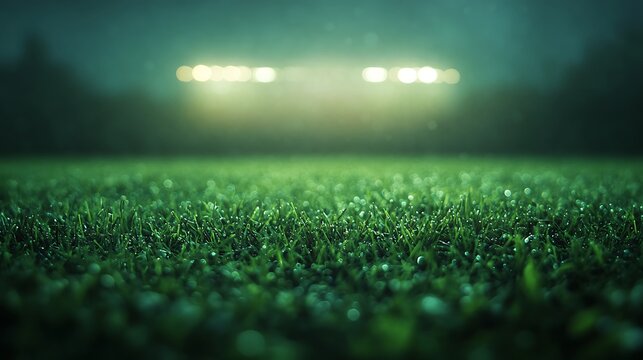 a patch of lush, green grass in the foreground, with a softly blurred background of trees and sunlight