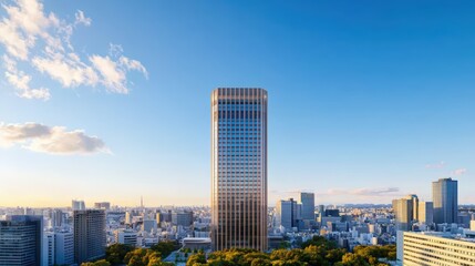 Obraz premium Modern Skyscraper Against Clear Sky and Urban Landscape Background