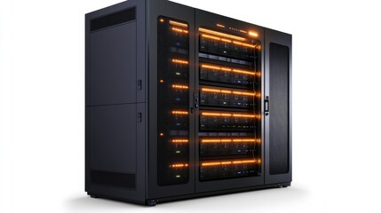 A high-tech data server showcasing advanced technology and sleek design. Perfect for digital infrastructure and IT solutions. Modern, efficient, powerful. Generative AI