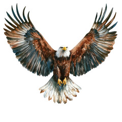 Obraz premium Majestic Bald Eagle Soaring with Outstretched Wings on Clear Background