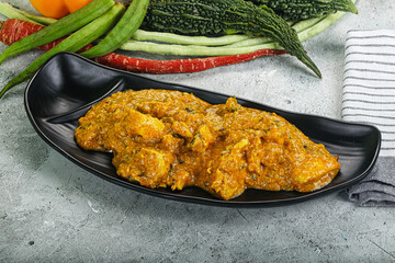 Spicy chicken masala in the bowl