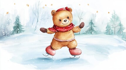 Cute bear ice skate cartoon style