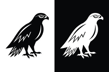 Hawk Bird Silhouette Vector Icon Black and White Background.