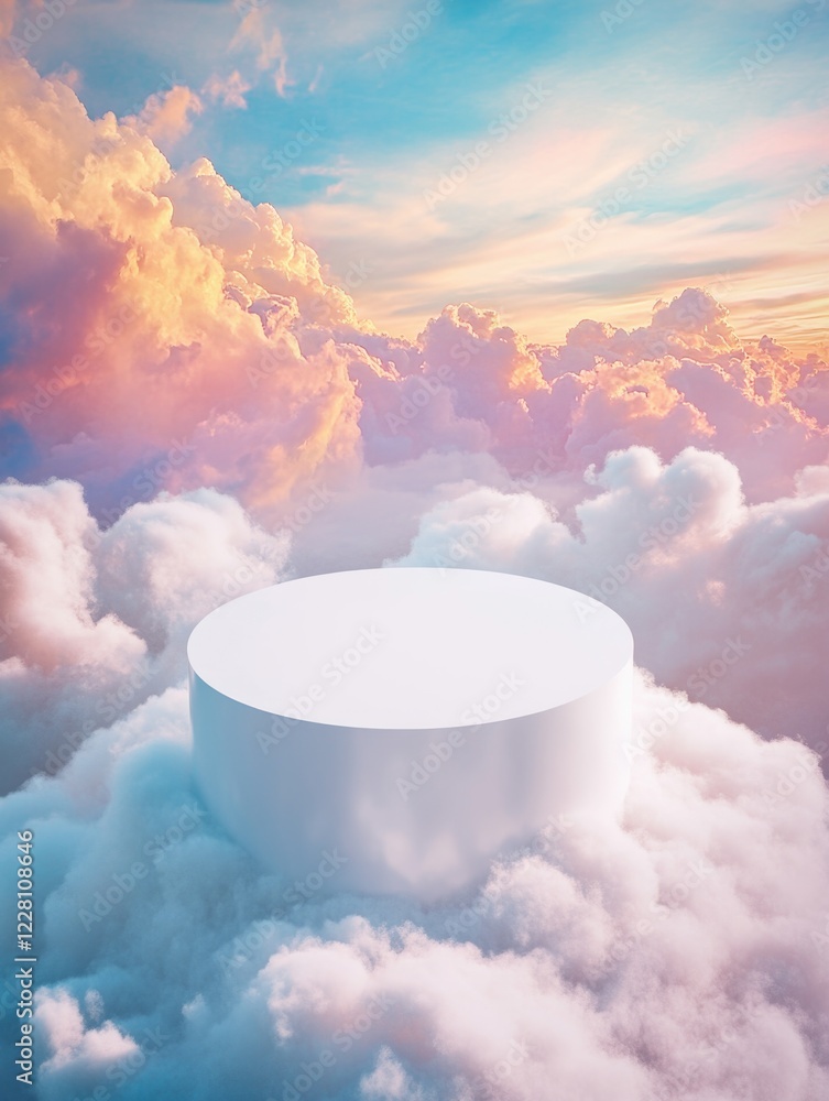 Poster digital art with futuristic elements and a cloudy sky.