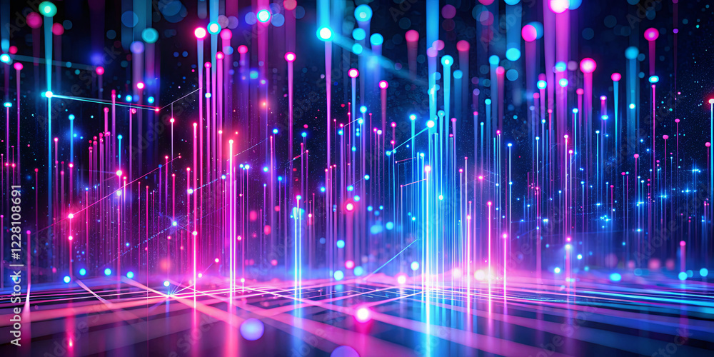 Poster colorful vertical beams of light create an energetic atmosphere in an abstract space. bright hues an