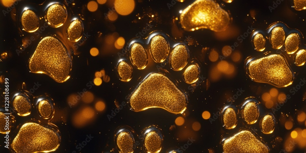 Poster close-up of golden soap bubbles floating on water, displaying a textured and reflective surface with