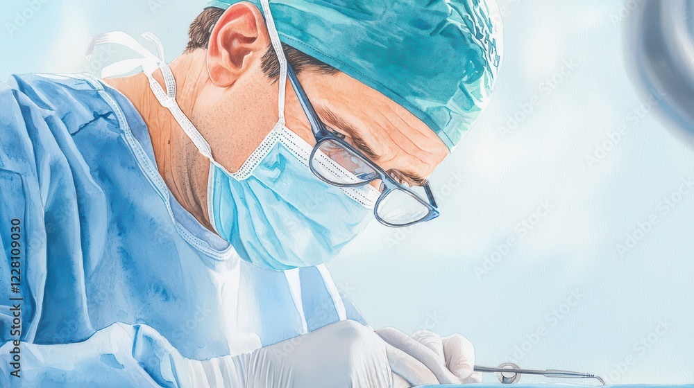 Poster surgeon performing procedure with focus and precision in operating room
