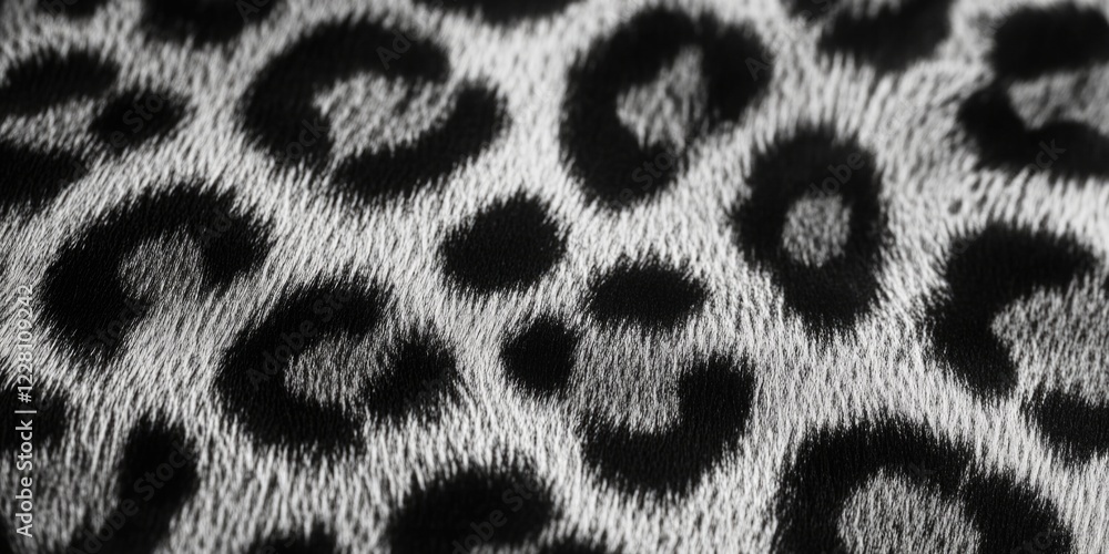 Poster a close up of a leopard print fabric. the pattern is made up of black and white dots