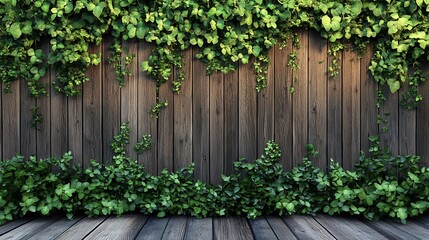 a weathered wooden fence partially covered with lush green vines