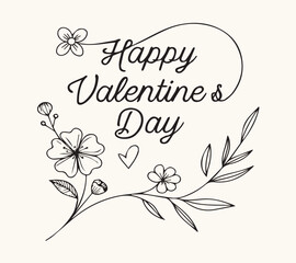 Happy Valentines Day calligraphy with flower