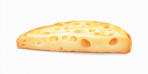 A slice of cheese with holes in it. The cheese is yellow and white. The slice is cut in half