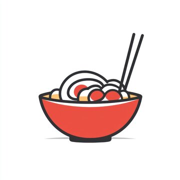 recommend clip art: Red bowl of noodles with chopsticks; simple food illustration; website graphic