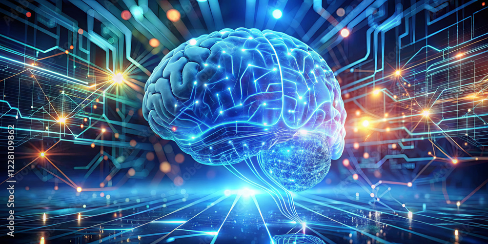 Poster a striking blend of a glowing brain and digital elements showcases the harmony between human intelli
