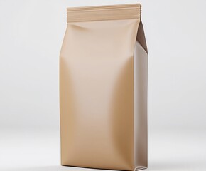 Packaging design of a matte brown coffee bag for retail display with a sleek, minimalist aesthetic