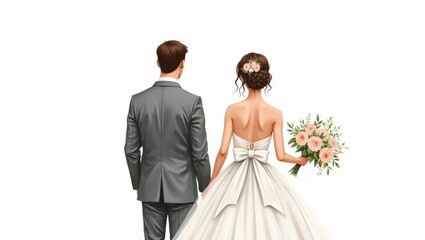 Dreamy watercolor wedding couple illustration