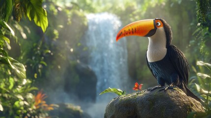 Naklejka premium Adorable Toucan with Colorful Beak
