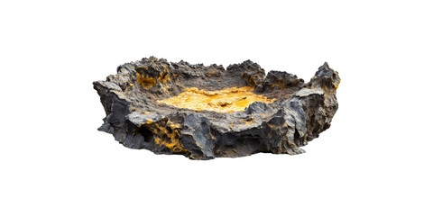Rocky volcanic crater with lava center isolated on transparent background
